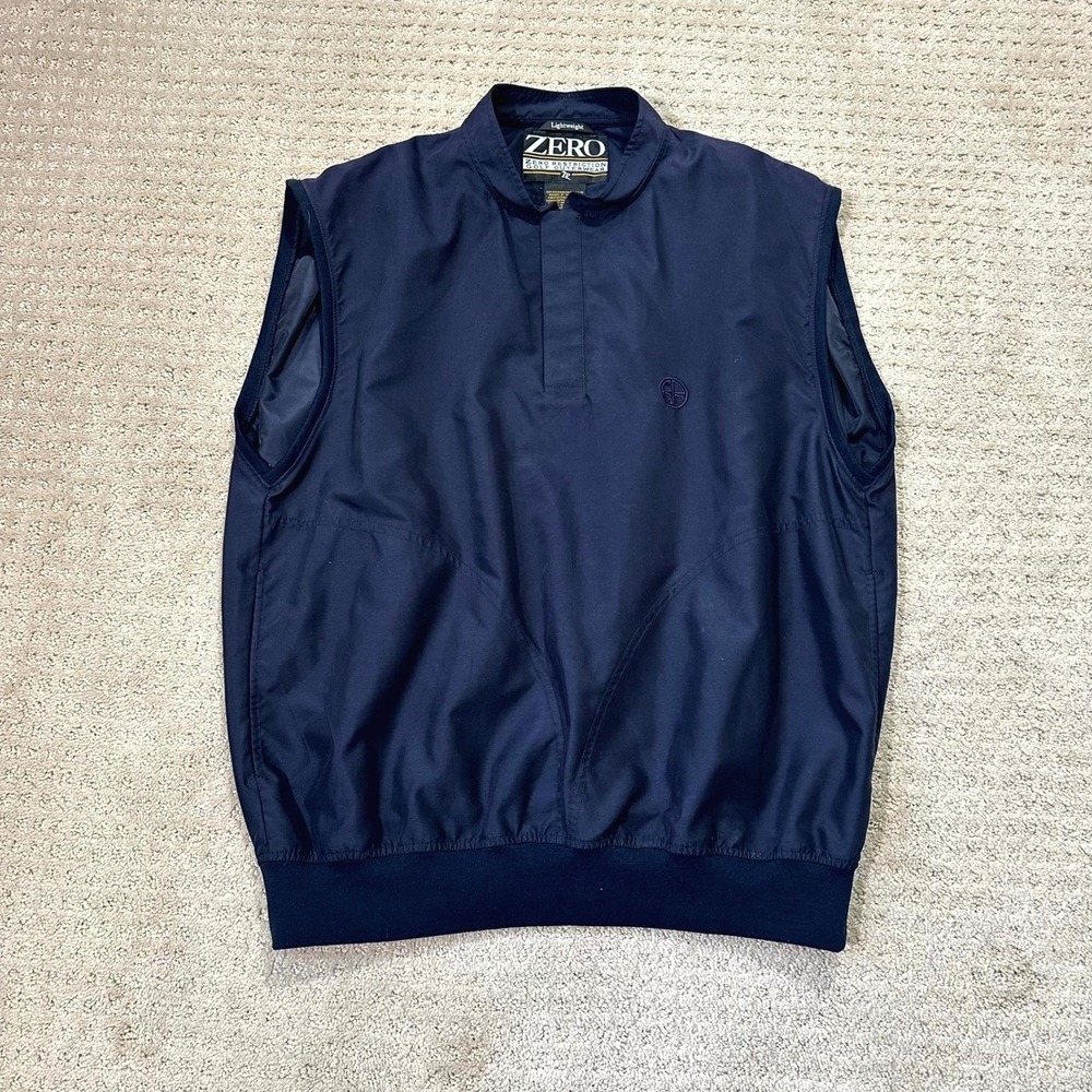 Zero Restriction Golf Vest Mens Medium Lightweight Navy Blue Microfiber 1/4 Snap
